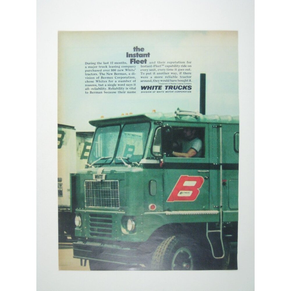 White Trucks Leasing Company ADVERT 1960s Vintage Print Ad